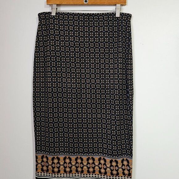 NWT MAX STUDIO MEDALLION PRINT BOHO PENCIL MIDI SKIRT SIZE L - Picture 2 of 13
